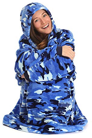 THE COMFY DREAM | Oversized Light Microfiber Wearable Blanket, One Size Fits All, Shark Tank (Blue Camo)