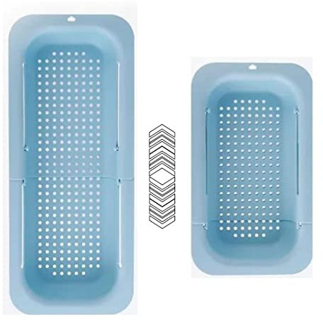 Passoire de cuisine à évier, Passoire pliable et réglable, Egouttoir de Cuisine, de Vaisselle, Légumes, Fuits, Essentiels de cuisine, Support de Séchage pour évacuer L’eau (Bleu)