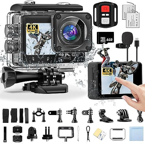 ACProPlus 4K Action Camera, Sports Video Camera WiFi with Touch Screen Dual Screen, 131FT Underwater, EIS 2.0, 170° Wide Angle, Zoom, 2 Batteries & Accessory Kits for Vlog