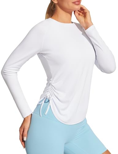 IUGA Rash Guard for Women UPF 50+ Long Sleeve Sun Shirts Swim Shirts for Women Lightweight UV Protection Shirts Hiking Tops White