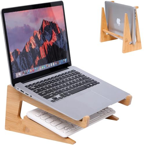 Wooden Laptop Stand Vertical Laptop for 13-18.6in,Bamboo Stand for Desk