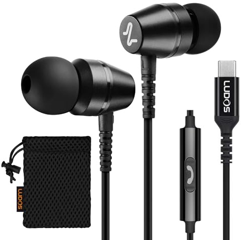 Ludos OMNITONE USB C Headphones for iPhone 17 16 15 Pro Max Plus Air iPad Pro, 5 Years Warranty, USB-C Earbuds for Samsung Galaxy S24 S23 Ultra S22 S21 FE S20 Z Flip 3 Fold 4, USB Type C Earphones
