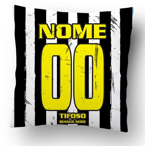 love print Cuscino Tifoso Calcio Serie a Tifoso Interista,Milanista, Romanista con nome e numero personalizzabile logo Stampa full print (40X40 QUADRATO) (Tifoso Juventino)