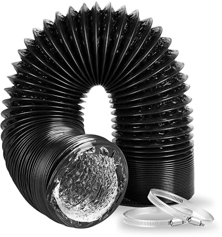 HealSmart Dryer Vent Hose, 4 Insulated Flexible 25FT Long Duct with 2 Clamps, Heavy-Duty Three-Layer Protection for Heating Cooling HVAC Ventilation, Black