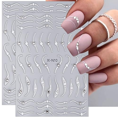 Französische Spitze Nagelsticker Welle Kurve Streifen Linien French Tips Nail Sticker Kristall Linie Französisch Nagelaufkleber Strasssteine French Tip Nagel Sticker Nageldesign Nagel Zubehör Nail Art