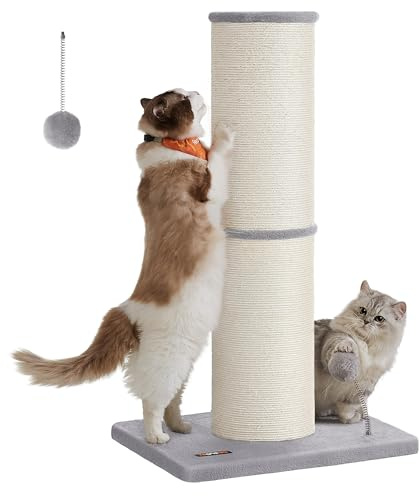 Feandrea Kratzbaum, 85 cm hoch, Kratzsäule XXL, 17 cm Dicker Stamm, Katzenbaum, Kratzstamm auch für große Katzen wie Maine-Coon-Katze, Sisalstamm, mit Plüschball und Glocke, Taubengrau PCA042G01