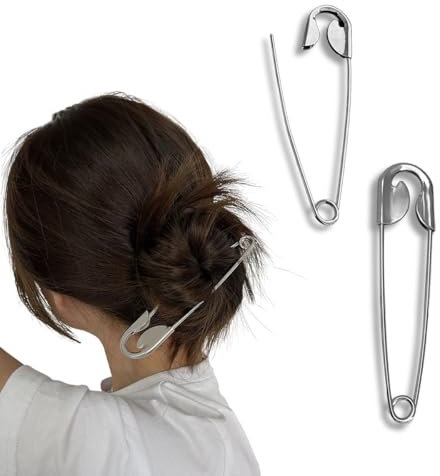 Metal Hair Pins, Funny Pin Shape Design Hair Stick Pin, French Style Hair Stick Clips, Silver, 2-Pack, for Vintage Hairstyle Accessories