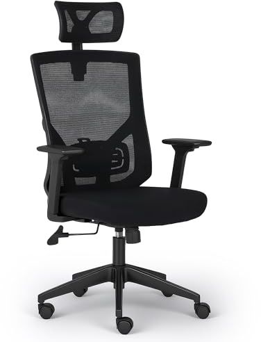 AUNEK Silla Ergonómica de Oficina con Reposacabezas y Reposabrazos 3D, Silla Escritorio Alta con Respaldo Transpirable de Malla, Inclinación 120°, Altura Ajustable, Silla Ordenador para Casa y Oficina