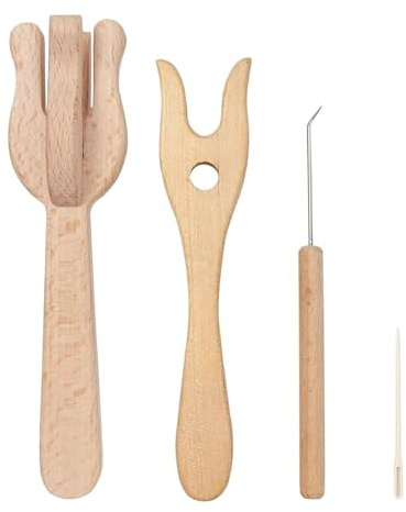 Tenedor de tejer: herramientas para hacer alfombras de madera Lucet Juego de tenedores de ganchillo Big Eye Needle Pack, paquete de accesorios de manualidades multiusos, gama fiable de herramientas