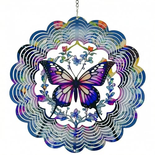 Colorful Butterfly Garden Wind Spinners, QIANSSE Unique 3D Outdoor Decor for Yard, Patio Gift for Mom Women Garden Wind Spinners Butterfly Garden Ornaments