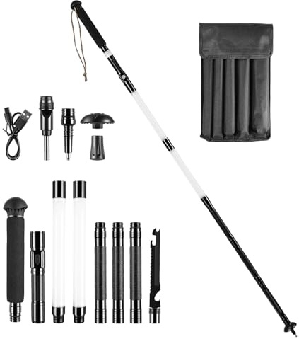 Yapasopu Bâtons de randonnée 12-en-1, Bâtons de Survie multifonctionnels avec poignée en Aluminium Ajustable, Idéal pour la randonnée, Le Camping et l'alpinisme. Cadeau Parfait pour Homme