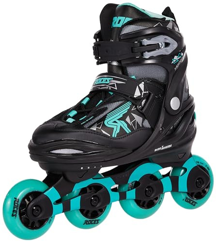 Roces Moody Inline-skridskor för tonåringar - Svart/Aqua EU 36-40, justerbara rullskridskor med anatomisk vaddering, ABEC 5 kullager och 82A PU-hjul (400856/00003-36)