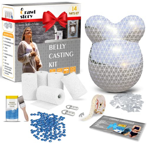Crawl Story Kit de moldeo para vientre de embarazo | Con rollo de tela de 5 yesos, material de suspensión y artículos decorativos | Regalo perfecto para baby shower y embarazo | Kit