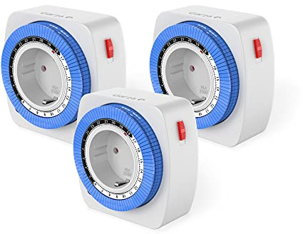 Garza - Pack 3 Temporizadores analógicos Mini de Interior, Conmutación Cada 15 Minutos, Protección Infantil, Blanco y Azul (Pack 3)