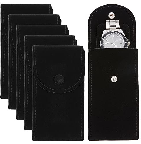 NBEADS 6 Stück Samt Uhrenaufbewahrungstasche, Tragbare Einzeluhr Reisetasche Uhrentasche Uhren-Aufbewahrungstasche Uhrenetui Luxus Geschenktasche Mit Druckknopf Für Schmuck Uhr, Schwarz, 13x6.7 cm