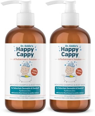 Happy Cappy Medicated Shampoo and Body Wash- Baby Dandruff Shampoo, Helps Cradle Cap and Seborrheic Dermatitis, Reduces Redness, Dermatologist Tested, Fragrance-Free- 8 Fl Oz (Pack of 2)
