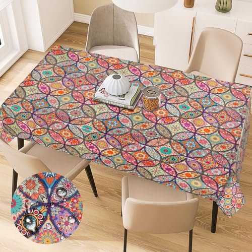 Tischdecke Bunt Böhmen Rechteckig Boho Garten Tischdecken Abwaschbar Schmutzabweisend Tischdecken Baumwolle Leinen Tischdecke für Outdoor Garten Home Küche Speisetisch 110x140cm