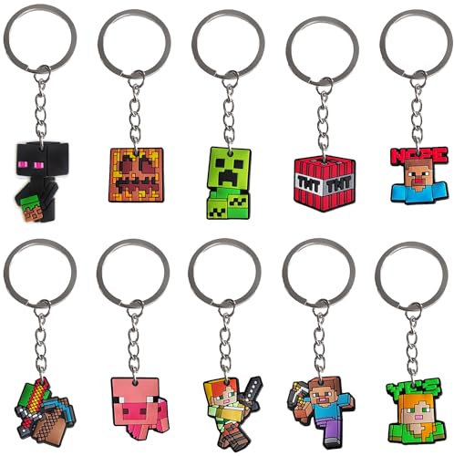 Awonlate Kinder Schlüsselanhänger, 10PCS Mini Schlüsselanhänger Set, Gamer Cartoon Schlüsselanhänger, Schlüsselringe Anhänger Charms, Geburtstag Party Geschenk für Junge und Mädchen