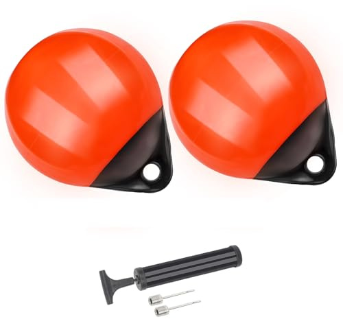 YLVERX Pair of Boat Mooring Buoys, Marine Grade Inflatable Vinyl Round Pontoon Boat Fenders Ball, Boat Bumpers for Docking, Dock Floats, Fishing Marker Buoys/Swim Buoy/Anchor Ball