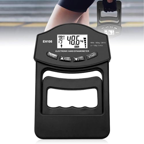 Medidor de fuerza de mano digital, 396 lb/180 kg, medidor de fuerza de agarre, medidor de fuerza de agarre electrónico, pantalla LED grande con cable USB (negro)