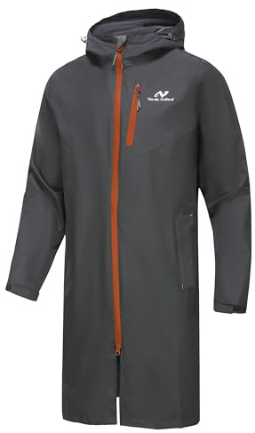 NORDIC OUTLAND Rain Jacket Men,Waterproof Breathable Long Raincoat with Hood Mesh Lining,Windbreaker for Outdoor Fishing Camping
