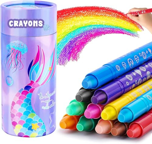 JYPS Pastelli per Bambini, 12 Pastelli Non-Tossici Colori cera con Portamatite, Torsibile Crayons per Bebe 1 2 3 Anno, Lavabili Pennarelli Forniture Artistiche per Regalo per la Ragazza 5-12