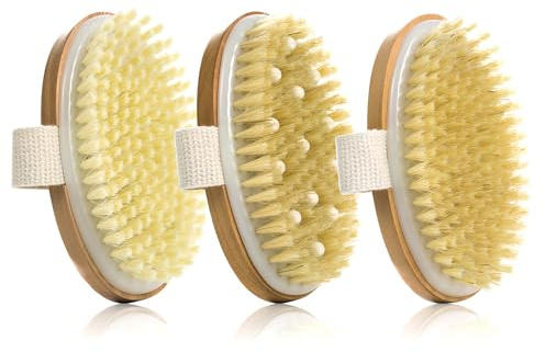 VALENTISE Dry Brushing Body Brush, 3 Pack Wooden Body Brush with Soft and Stiff Bristle, Exfoliating and Cellulite Body Scrubbers, Improving Blood Circulation, Suitable for All Kinds of Skin