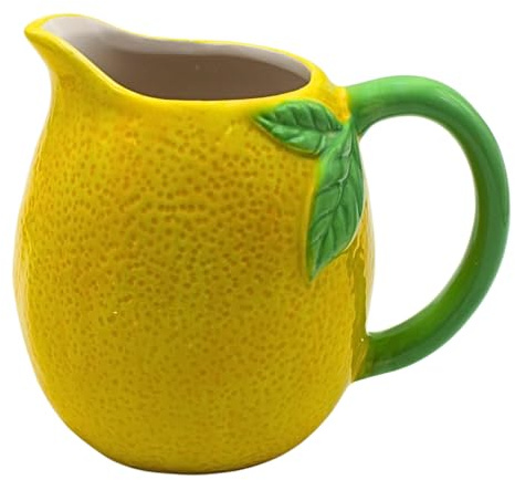 Dekohelden24 Pichet à limonade, carafe, carafe, pichet à eau, carafe à citron, pichet citron en céramique, en jaune/vert L/l/H 16 x 18 x 13 cm.