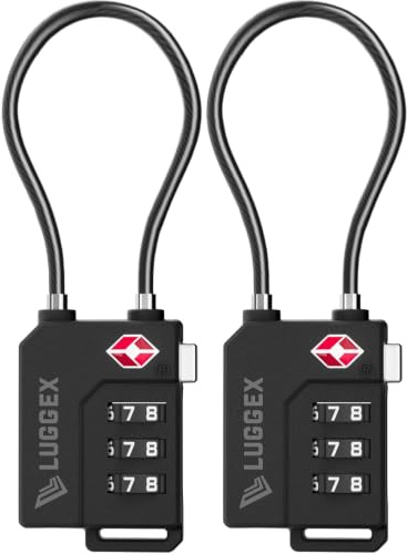 LUGGEX Suitcase Locks, Luggage Locks, TSA Approved Luggage Locks,Black,2 | Suitcase Padlocks, Gift Box, Travel Locks for Luggage, Gym Lock, Bag Lock, Ease of Use & Durable,LLX-Core