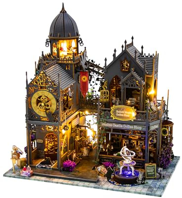 PANZIYU DIY Miniature House Kit, Dollhouse for Adults to Build, Birthday/Christmas Day Gift for Family and Friends, Magic Castle, Haunted Dollhouse, Prefab Tiny Home with LED Lights(Huoluo Castle)