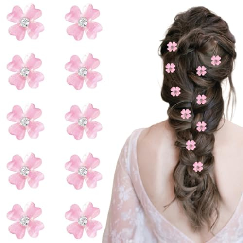 COYUN 10 Pcs Épingles à Cheveux de Mariage, Mini Pinces à Cheveux en Forme de Fleurs Roses avec Strass, Fleur Cristal Strass Pinces À Cheveux Demoiselle D'honneur Accessoires Pour Femmes Filles