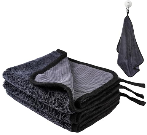 Lunza 3 Pièces Chiffons de Séchage, 30x40cm Super Chiffon de Nettoyage, Chiffon Microfibre Séchage Voiture, Réutilisable, pour Douche, Voiture & Maison, pour Cabine de Douche et Salle de Bain(Gris)