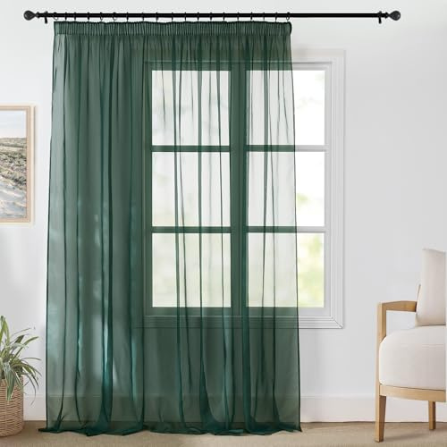PONY DANCE Gardiner 3 meter sovrum genomskinliga med veck, julgardiner för stora fönster, 300B x 245H cm (1 paneler), grön