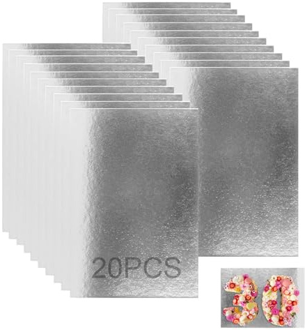 Tårtunderlägg (20 st., [10 underlägg] x 2, silverfärgade, rektangulära, 30 x 40 x 0,2 cm, förpackade i plastfolie)
