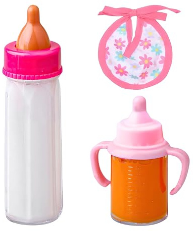 Biberon Magico per Bambole Set 3 Pezzi Biberon Magico Bottiglia Magica Bavaglino Biberone Latte Giocattolo Accessori per Bambole Ciuccio Biberone con Latte Poppatoio Tettarella per Bambolotti