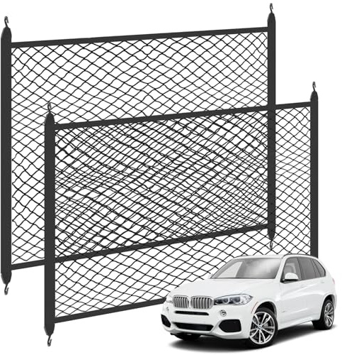 2 Piezas Red Maletero de Coche (100 x 80 cm + 100 x 60 cm), Red De Carga Altamente Elástica con 4 Ganchos ABS, Compatible con la mayoría de los Modelos de Coche.