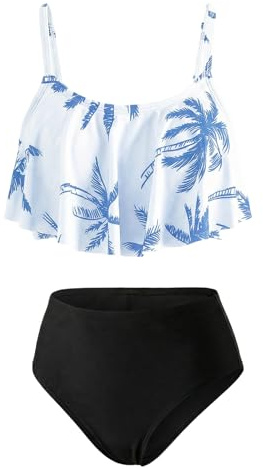 FILOWA Ensemble Bikini pour Filles Deux Pièces Maillot de Bain, 7-14 Ans | Volants, Enfants Tankini, Haut de Bain et Slip de Bikini, Hawaïen Imprimé, Tankini Set Été Plage Piscine pour Adolescentes