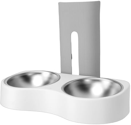 Hamwesh Gamelles Murales pour Chat, Gamelles Surélevées à Hauteur Réglable, Surélevées en Acier Inoxydable pour Nourriture et Eau pour Chat, Mangeoire Murale pour Petits Animaux (Gris Blanc)