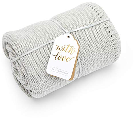The Little Green Sheep Organic Knitted Cellular Baby Blanket, Dove, 75x75 cm