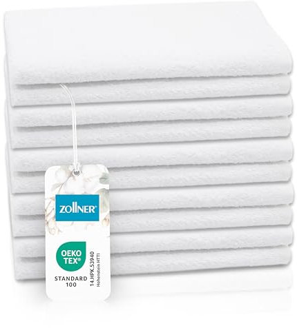 ZOLLNER 10er Set Gästehandtücher - kleine und Flauschige Handtücher in 40x60 cm - waschbar bis 95°C - Baumwolle - in weiß - Hotelqualität - Oeko Tex® Zertifiziert