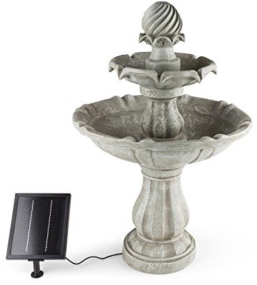 blumfeldt Vogelsbrunn - Fontaine Solaire, Idéal pour décorer Votre Jardin, Panneau Solaire, 3 W, Batterie 7,4 V / 2000 mAh, 2 étages, Pompe Miniature, 250 l/h, Gris