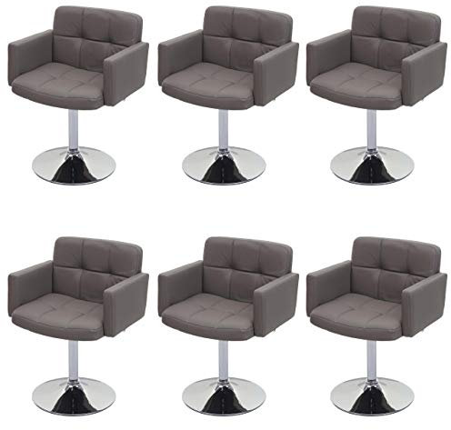 Mendler 6er-Set Esszimmerstuhl Orlando, Küchenstuhl Drehstuhl Stuhl, Kunstleder Chrom MVG-Zertifiziert - Taupe-grau