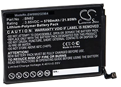 vhbw Batería Recargable Compatible con Redmi M2010J19CT, Note 9 4G móvil, Smartphone (5700 mAh, 3,85 V, polímero de Litio)