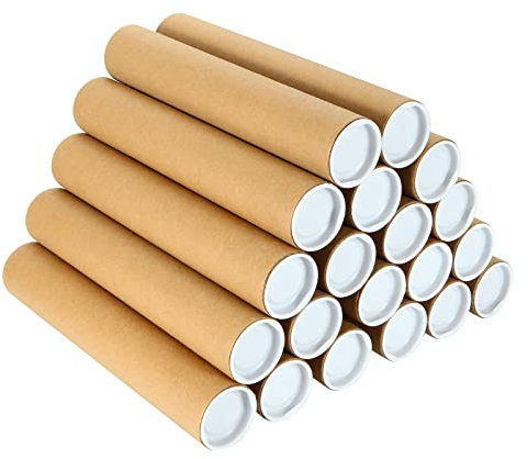 ZOFORTY 20 Stück 2 x 30,5 cm Versandrollen mit Kappen, Karton Posterröhren für Versand Poster, Kunstdrucke (Kraft)