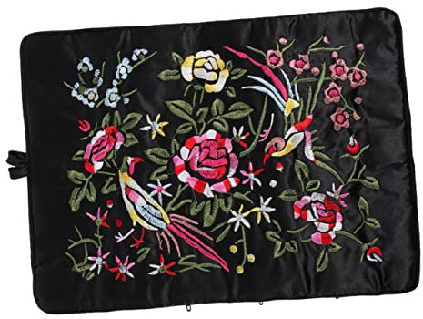 Cabilock Pochette À Bijoux Brodée Pour Voyage Trousse De Rangement Cosmétique Multifonctionnelle Avec Poches Zippées Noir