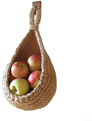 Cesto da appendere, da appendere alla parete, per frutta e verdura, cestino portaoggetti da cucina in juta, in corda di cotone, B (larghezza 18 x altezza 17 x 23 cm)