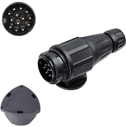 XUEYI 13 Poliger Anhängerstecker mit Parking Cover, nach ISO 11446, 12V Wasserdichter Stecker Anhänger 13 Polig, mit Wasserfester Dichtung, 13 Poliger Hänger Stecker, Stecker 13 Polig für PKW Anhänger