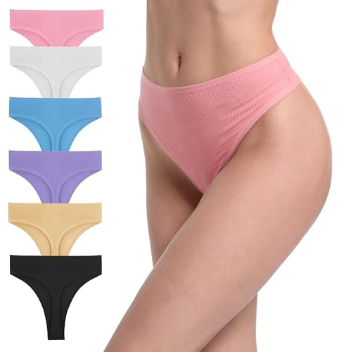 GAREDOB Tangas Mujer, Bragas de Talla Grande, Ropa Interior con Reductor de Abdomen, de algodón Acanalado, Brillantes, Talla 3XL, Paquete de 6