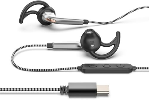 ANFLOWE ES850 - Casque de Sport USB C, écouteurs filaires avec Microphone, Ajustement sûr, sans enchevêtrement, Son Pur, Casque de Type C pour la Course, la Gym, Le Jogging
