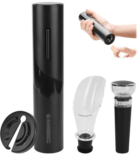 Apribottiglie Elettrico Set Vino 4 in 1 con Cavatappi Ricaricabile, Tappo per Vino Sottovuoto e Versatore per Vino, Regalo per Uomo, Feste, Appuntamenti e Amanti del vino